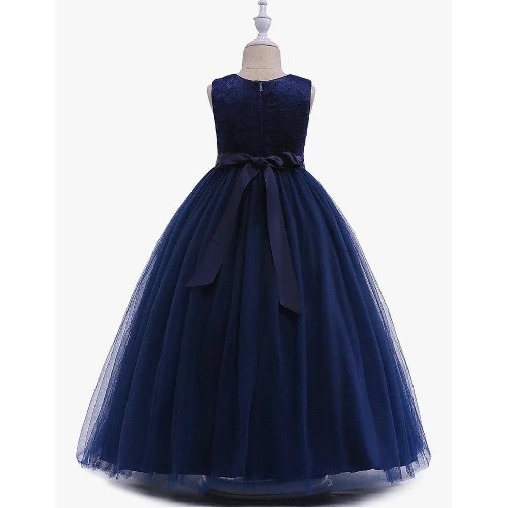 NEW Girls Navy Lace Dress A-Line Long Ball Gown Formal Party Size 8‎ - Picture 6 of 8